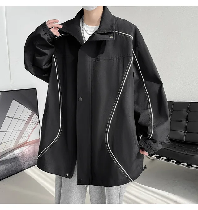 Men's Burgundy Hip-Hop Hooded Bomber Jacket Detail