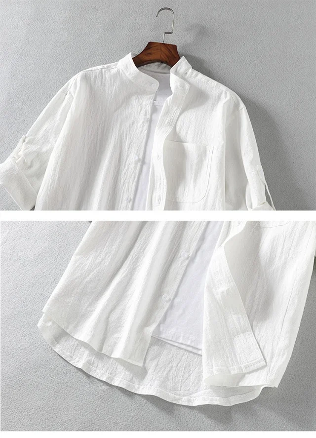 Men's Casual Linen Short Sleeve Shirt Detail