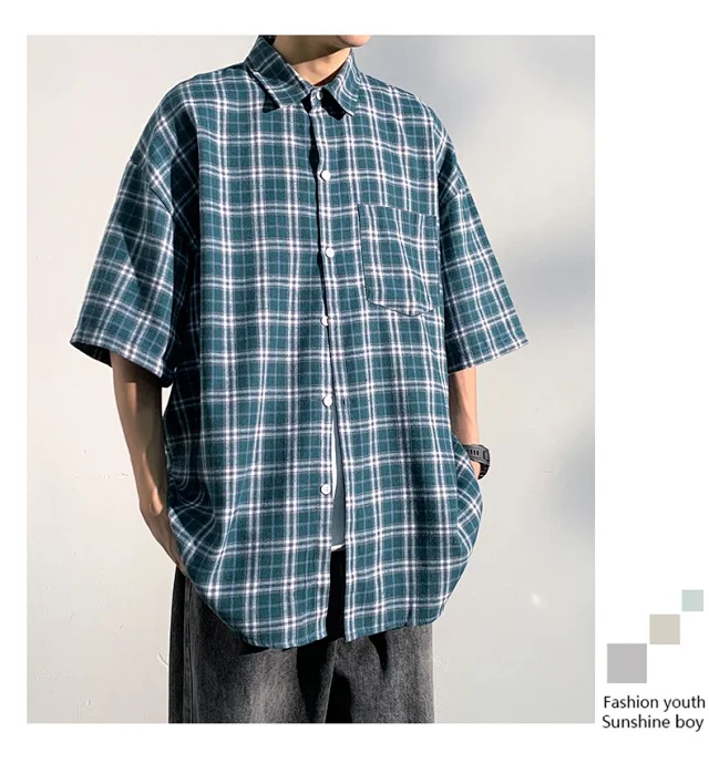 Men's 2025 New Plaid Short Sleeve Shirt Detail