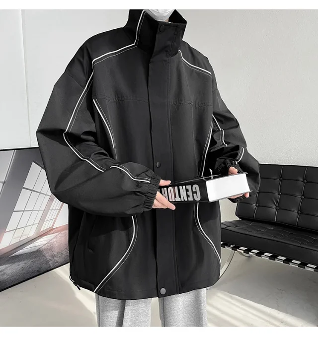 Men's Burgundy Hip-Hop Hooded Bomber Jacket Detail