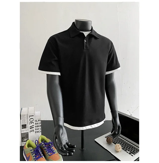 Men's Summer Pique Mock Polo Shirt Detail
