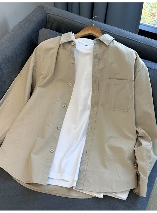 2025 Men's Khaki Cotton Work Shirt Detail