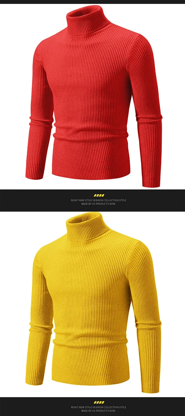 Men's Slim Fit Retro Solid Turtleneck Detail
