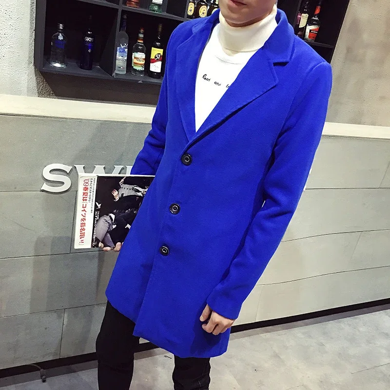 Men's Korean Slim Mid-Length Wool Coat