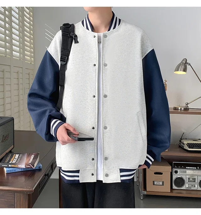Men's Trendy Stand-Collar Baseball Jacket Detail