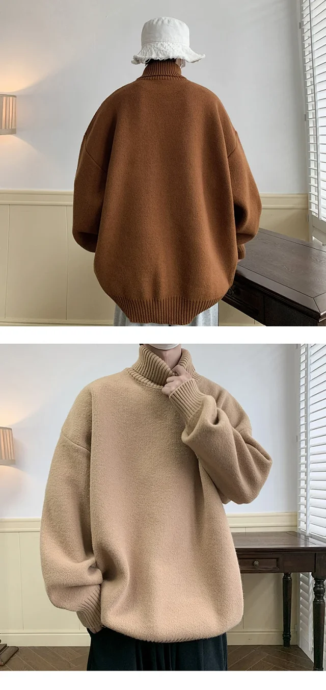 Men's Grey High-Neck Relaxed Sweater Detail