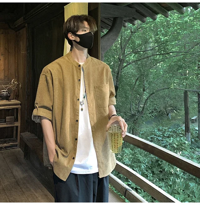 Men's Vintage Korean Corduroy Shirt Jacket Detail