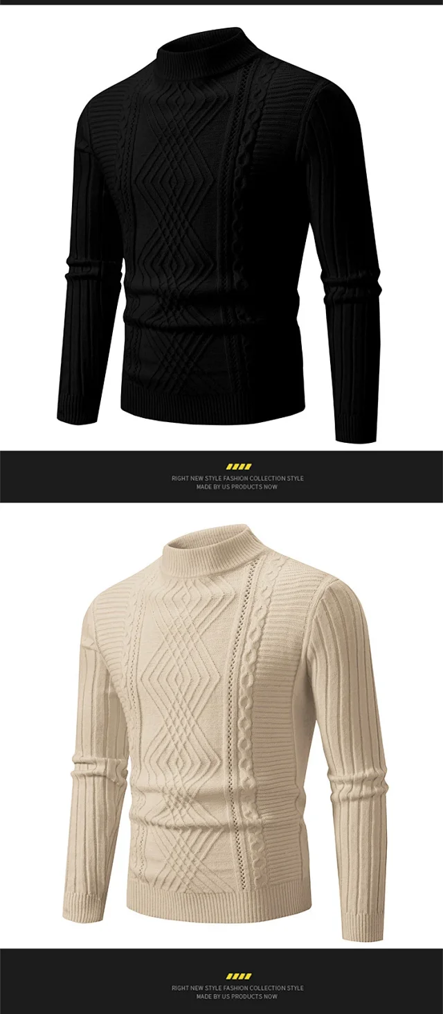 Men's Retro Solid Mock Neck Sweater Detail