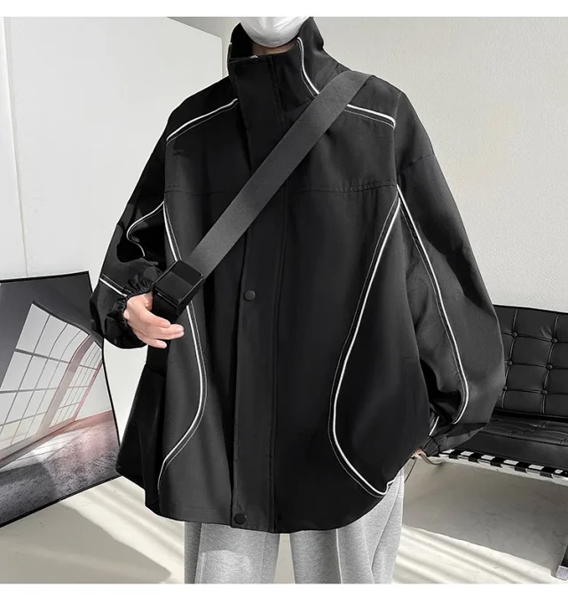 Men's Burgundy Hip-Hop Hooded Bomber Jacket Detail