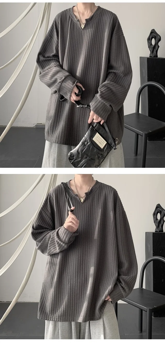 Men's High-Street V-Neck Heavyweight Sweatshirt White Detail