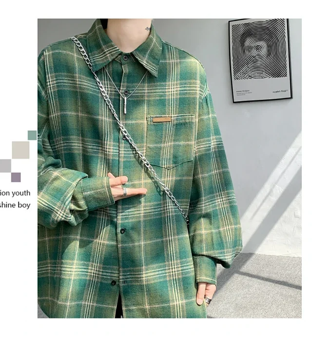 Men's Japanese Brushed Plaid Warm Shirt Jacket Detail
