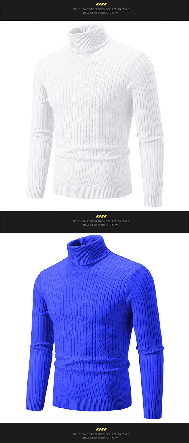 Men's Retro Solid Turtleneck Slim Sweater Detail