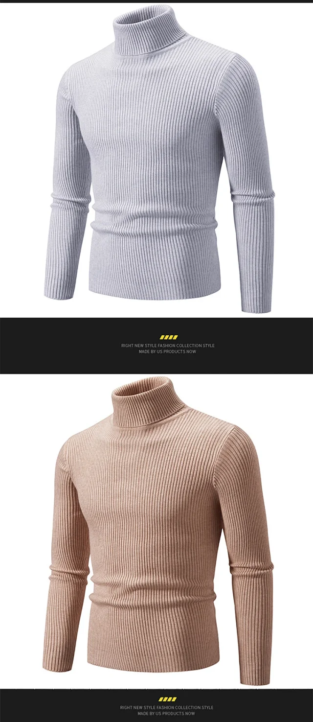 Men's Slim Fit Retro Solid Turtleneck Detail