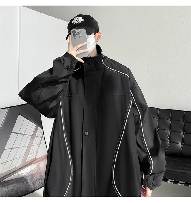 Men's Burgundy Hip-Hop Hooded Bomber Jacket Detail