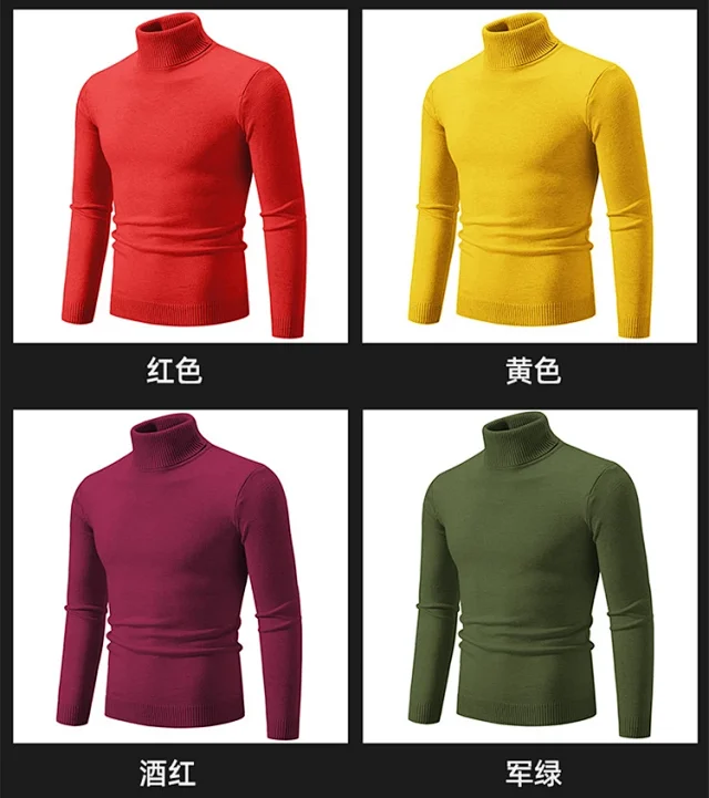 Men's Retro Minimalist Solid Turtleneck Knit Detail