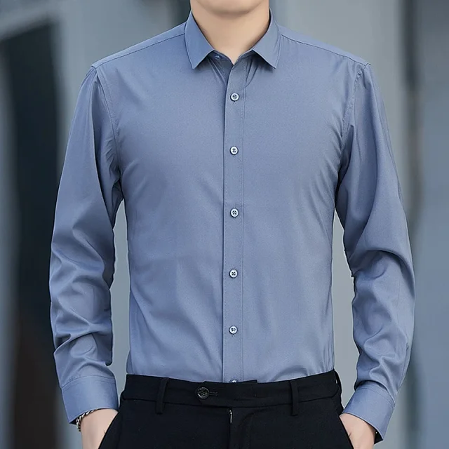 Men's Slim-Fit Wrinkle-Free White Shirt Detail