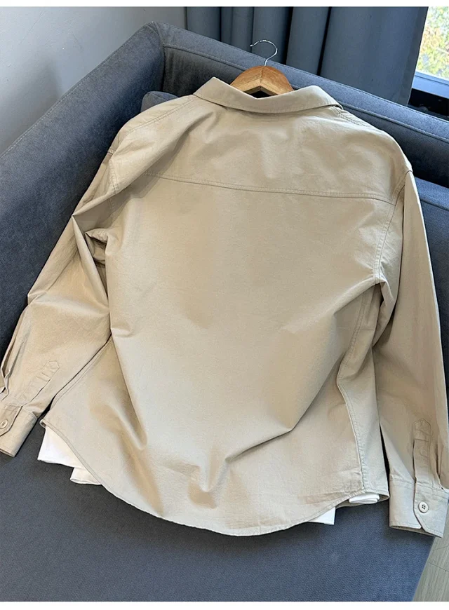 2025 Men's Khaki Cotton Work Shirt Detail