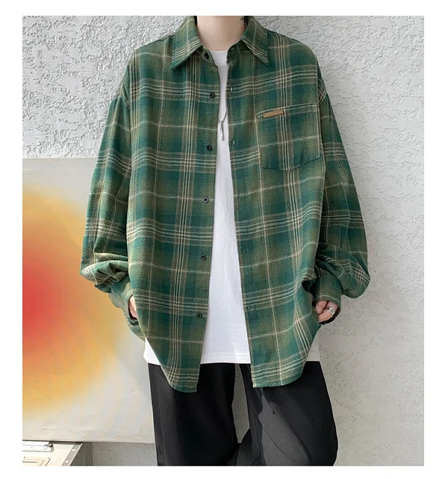 Men's Japanese Brushed Plaid Warm Shirt Jacket Detail