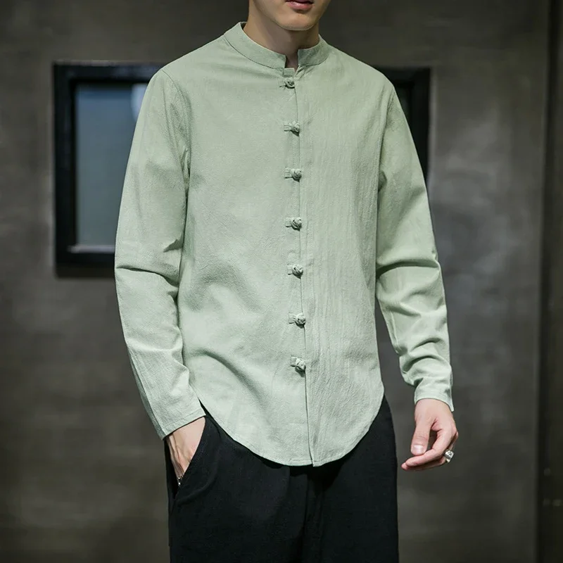 Men's Linen Long-Sleeve Vintage Tang Shirt