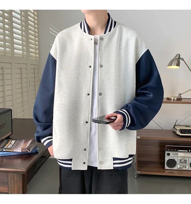 Men's Trendy Stand-Collar Baseball Jacket Detail