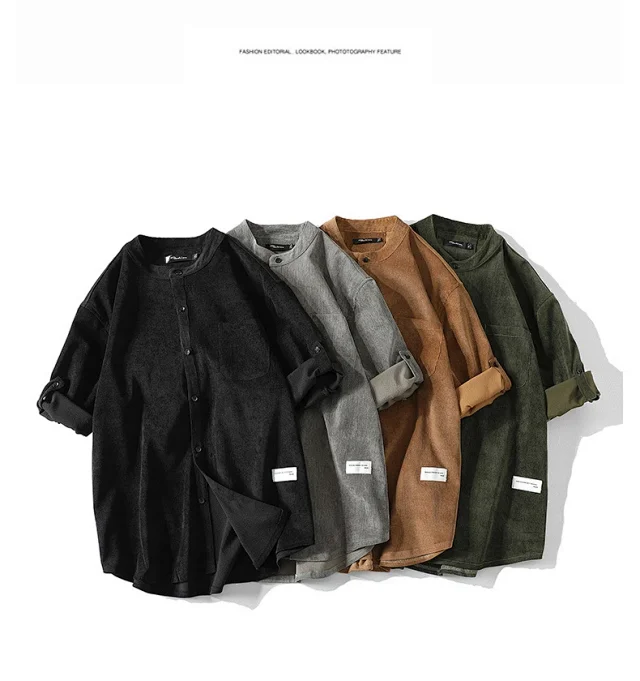 Men's Mid-Sleeve Vintage Korean Corduroy Shirt Detail