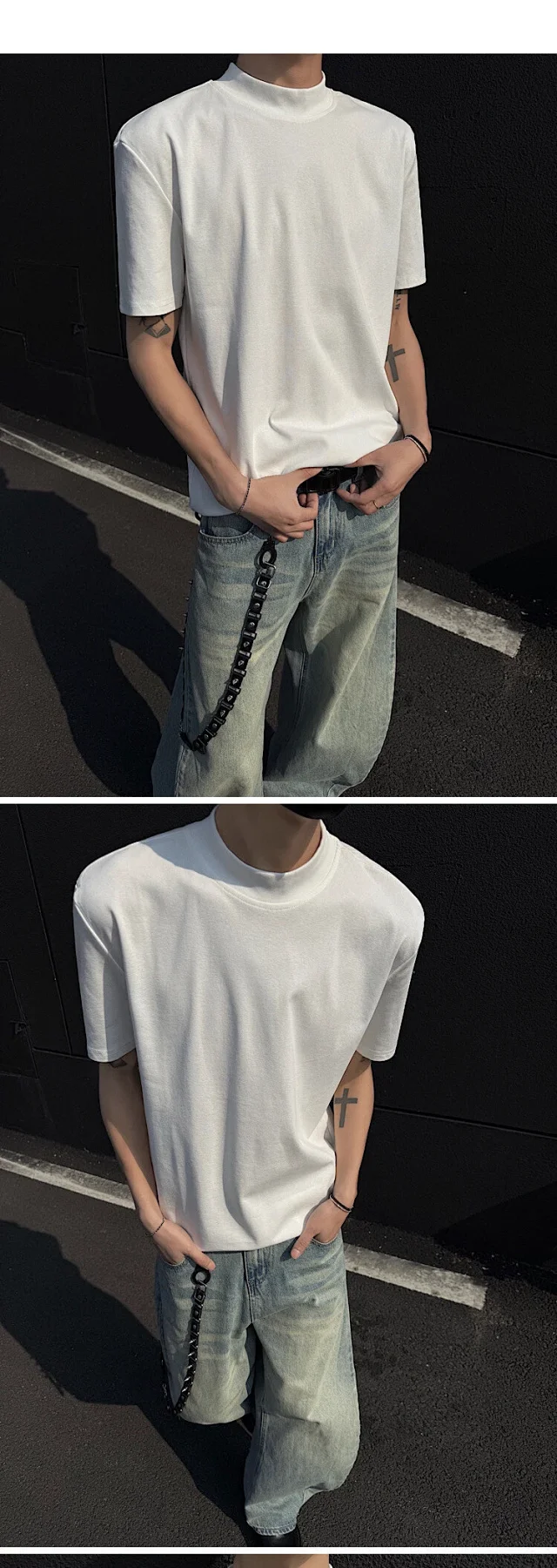 Cleanfit Men's Mock Neck Heavyweight Tee Detail