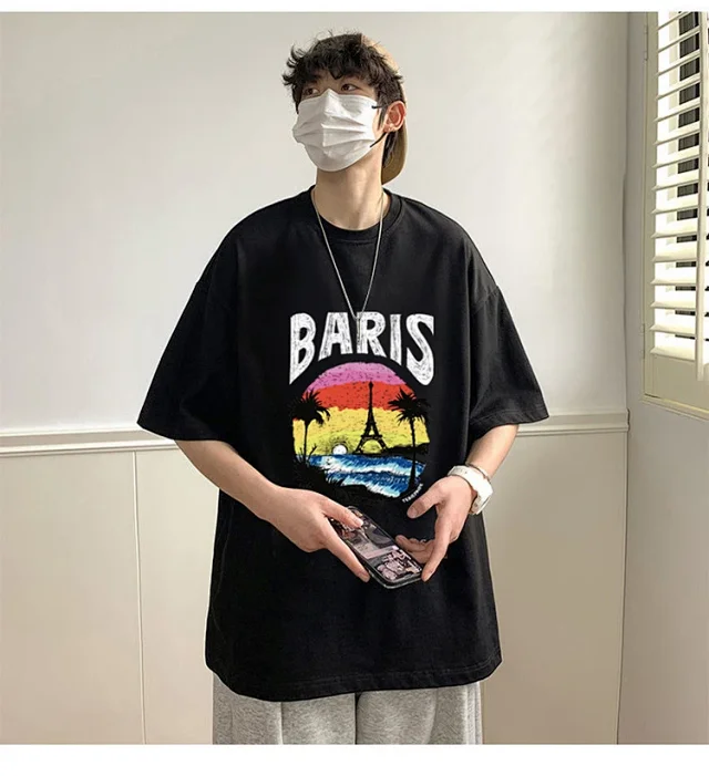 Men's Heavyweight Cotton Oversized Streetwear Tee Detail