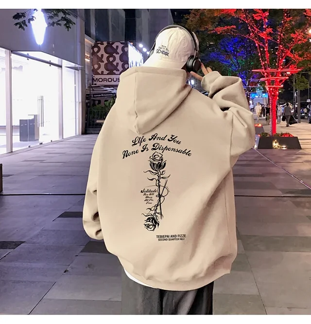 Heavyweight Cotton Rose Print Couple Hoodie Detail