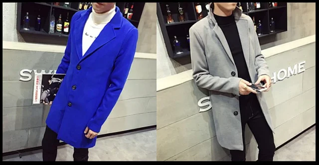 Men's Korean Slim Mid-Length Wool Coat Detail