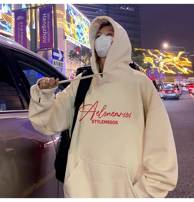 American Streetwear Men's Oversized Cotton Hoodie Detail