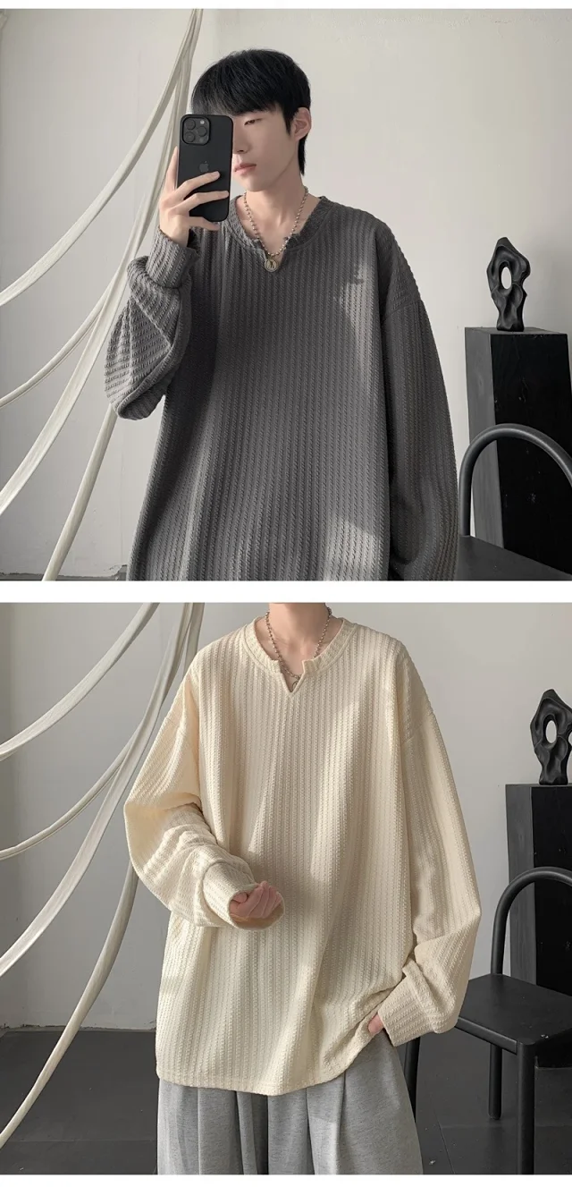 Men's High-Street V-Neck Heavyweight Sweatshirt White Detail