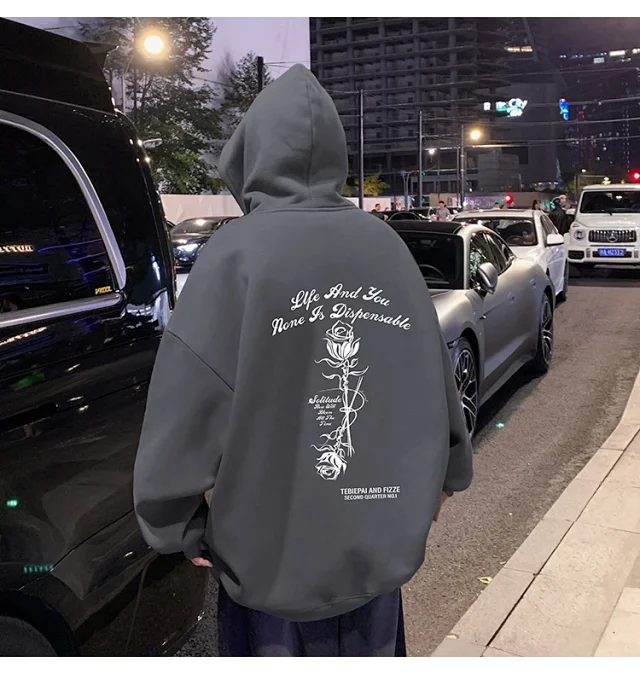 Heavyweight Cotton Rose Print Couple Hoodie Detail