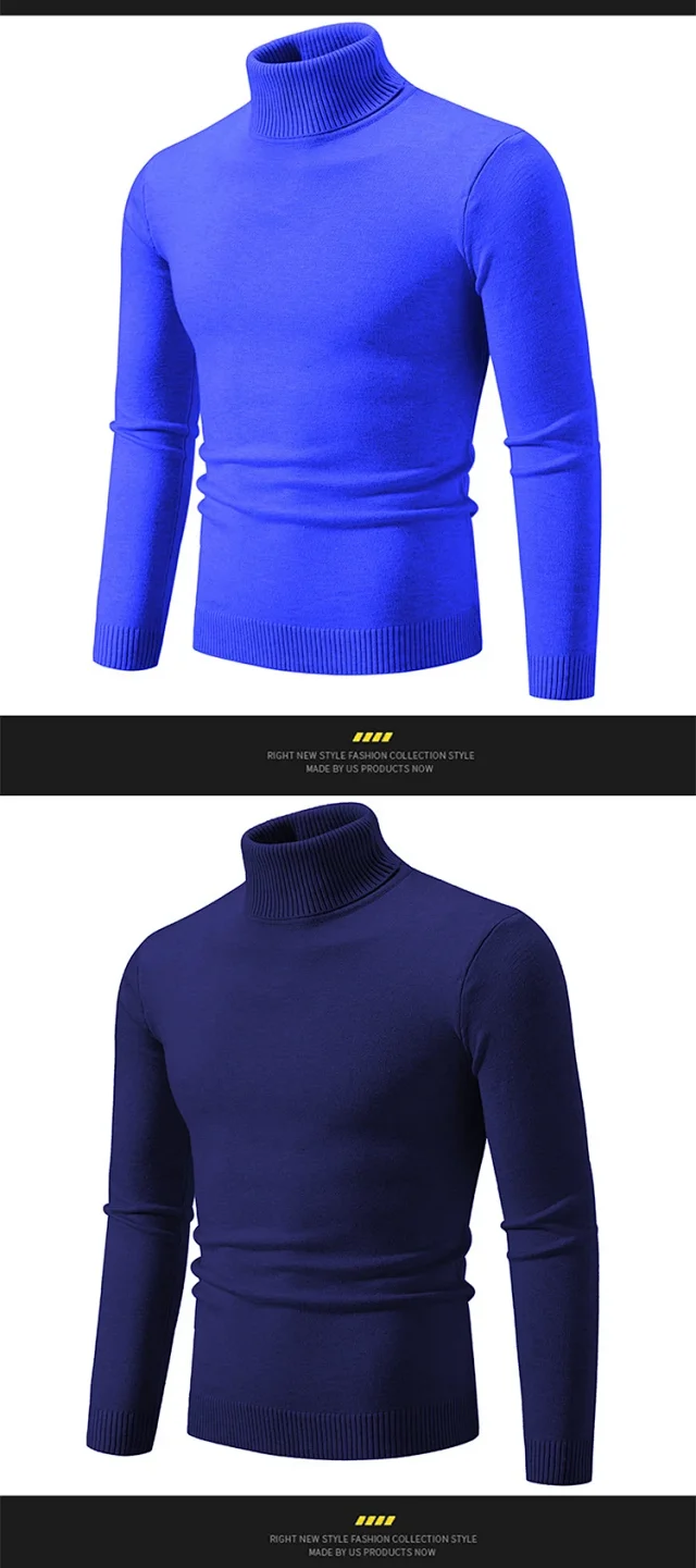 Men's Retro Minimalist Solid Turtleneck Knit Detail