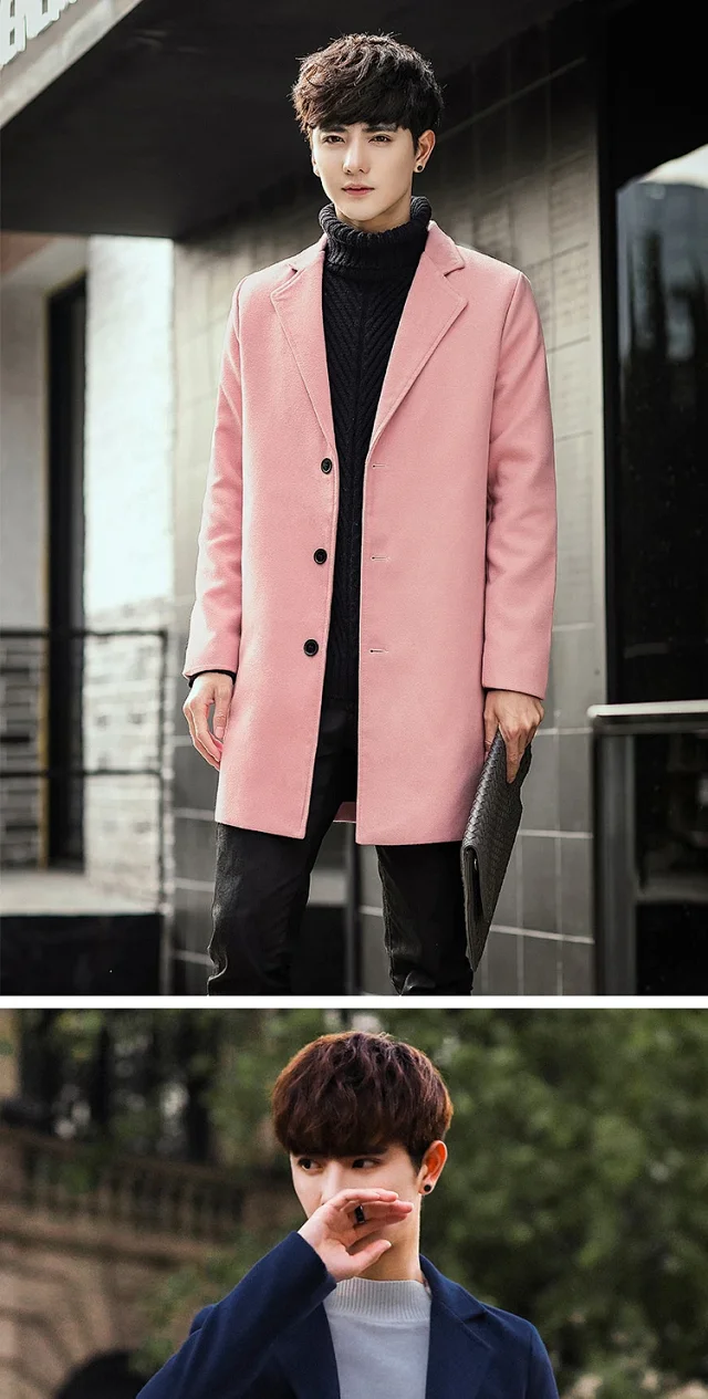 AW21 Korean Men's Slim Classic Wool Coat Detail