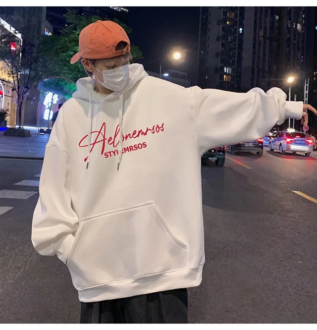American Streetwear Men's Oversized Cotton Hoodie Detail
