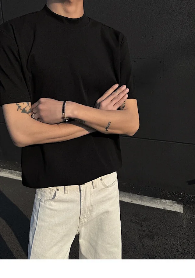 Cleanfit Men's Mock Neck Heavyweight Tee Detail