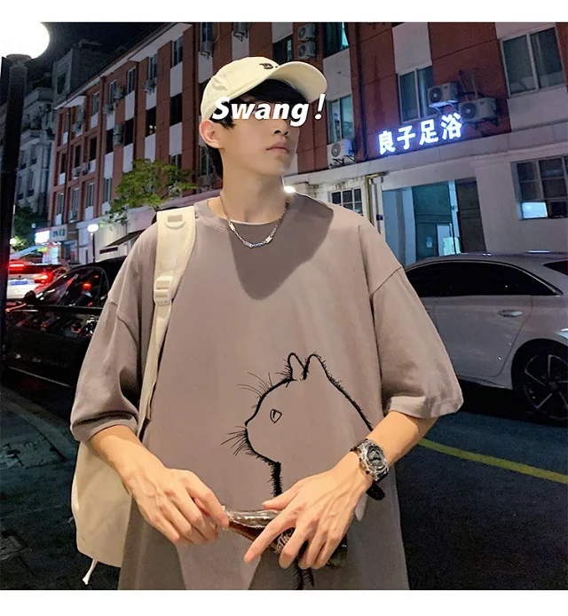Men's Couple Cat Print Tee Detail