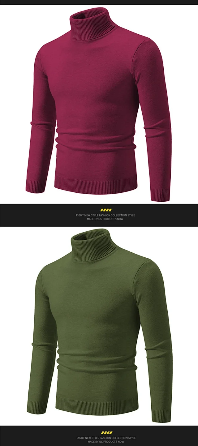 Men's Retro Minimalist Solid Turtleneck Knit Detail