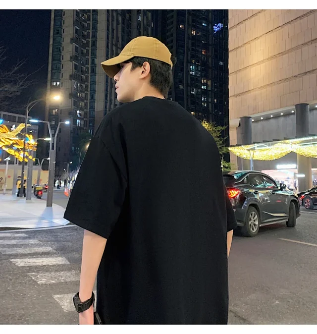 Men's Trendy Oversized Heavyweight Cotton T-Shirt Detail