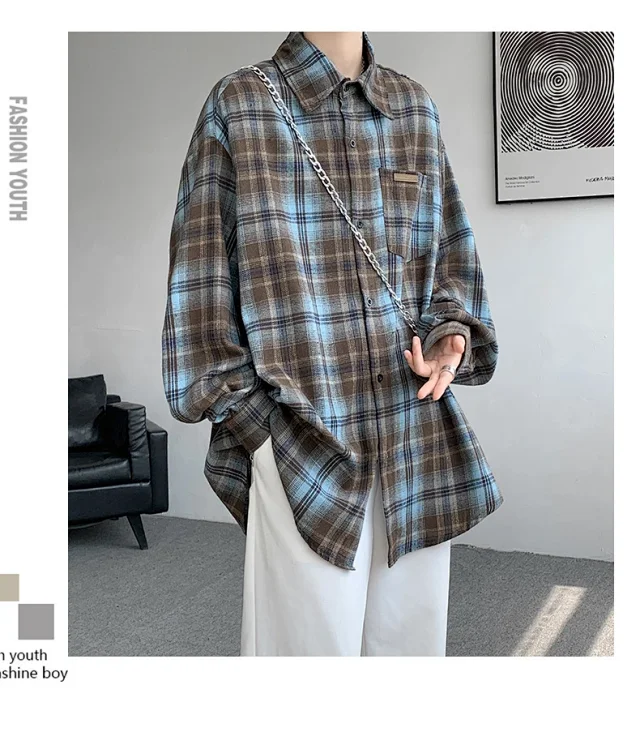 Men's Japanese Brushed Plaid Warm Shirt Jacket Detail