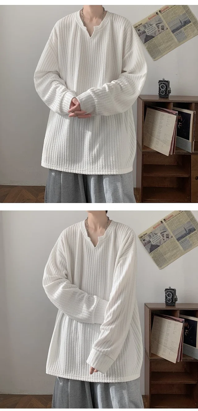 Men's High-Street V-Neck Heavyweight Sweatshirt White Detail