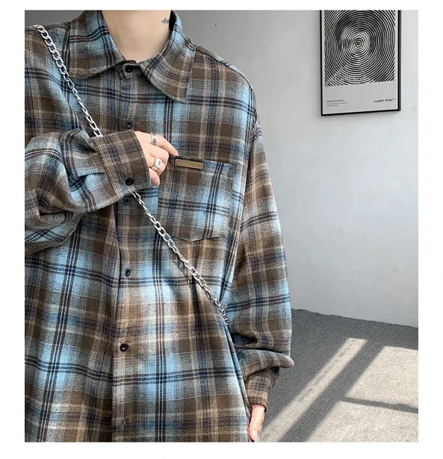 Men's Japanese Brushed Plaid Warm Shirt Jacket Detail