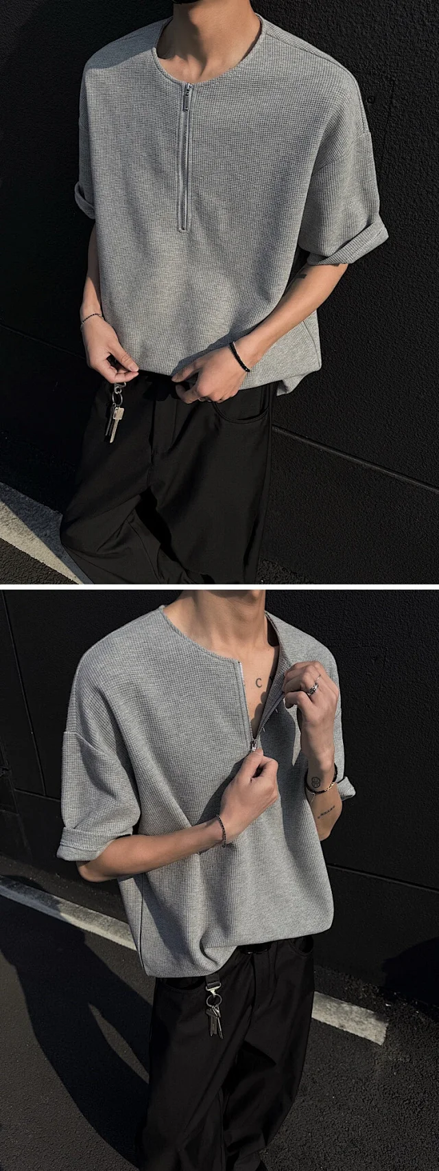 Men's Waffle Half-Zip Henley Tee Detail