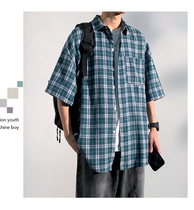 Men's 2025 New Plaid Short Sleeve Shirt Detail