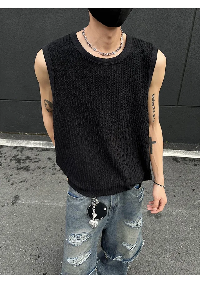 Men's Black Textured Jacquard Vest Detail