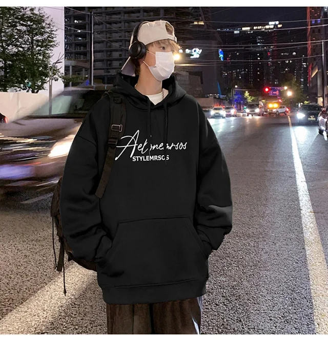 American Streetwear Men's Oversized Cotton Hoodie Detail