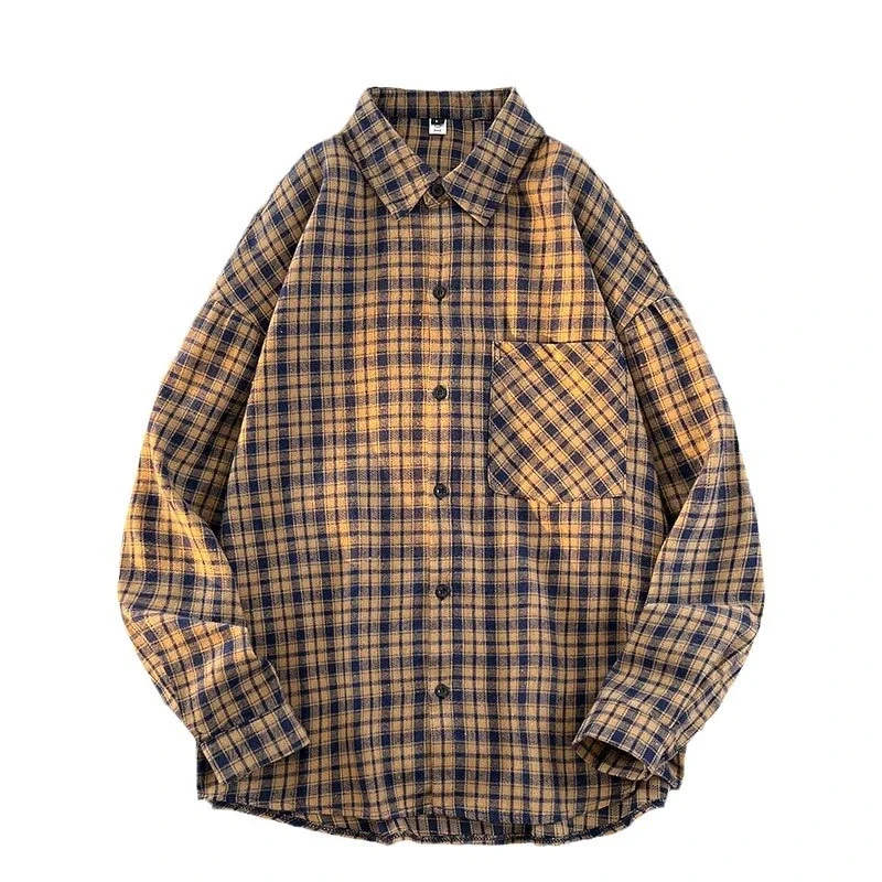 Men's Japanese Brushed Cotton Plaid Shirt Jacket