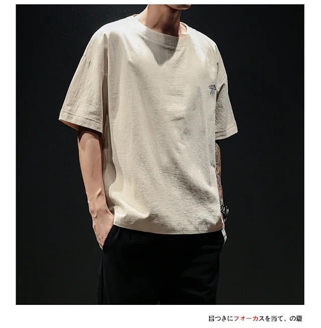 Linen T-shirt Men's Short Sleeve Detail