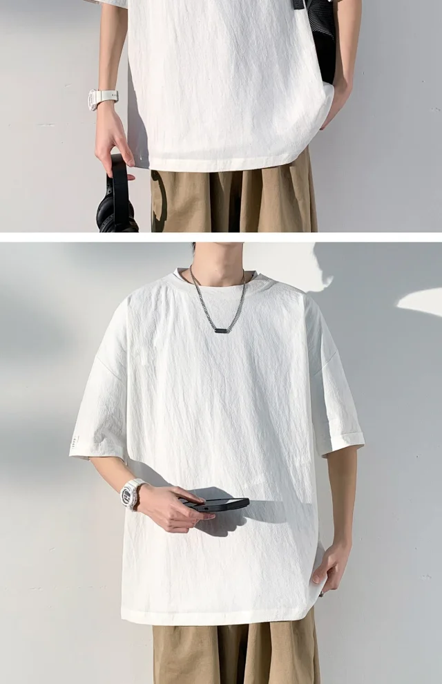 Men's Linen-Like Oversized Summer Tee Detail