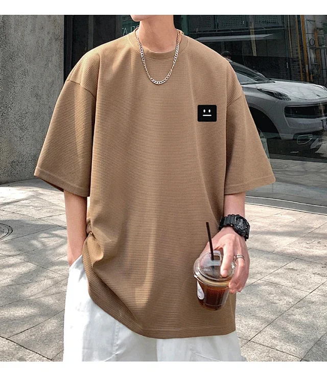 Smile Embroidered Men's Summer Waffle Tee Detail